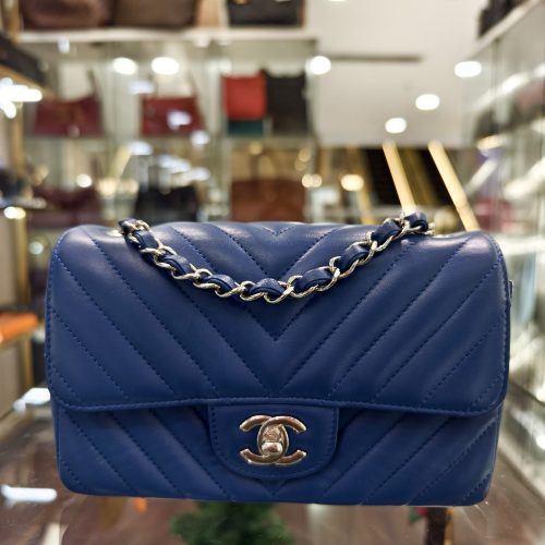 Chanel mini rectangular chervon blue